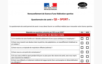 RENSEIGNER LE QUESTIONNAIRE DE SANTE (QS-SPORT) EN LIGNE